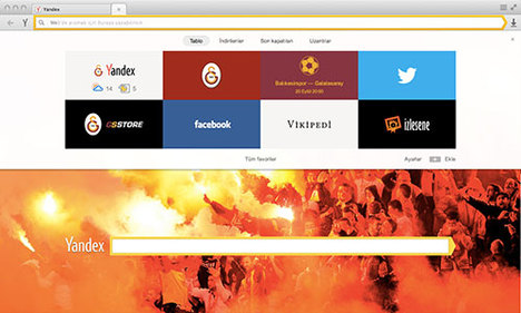 Maç skorları anında Yandex.Browser'da 